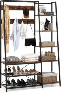 Porte Manteaux 180 Cm, Meuble D'entrée 3 En 1, Banc à Chaussures, 9 Patères Double