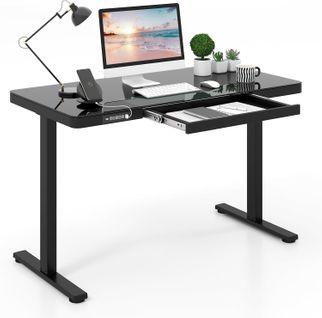 Bureau Assis Debout Electrique 120 X 60 Cm Avec Tiroir, Bureau Électrique Réglable En Hauteur (noir)