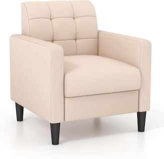 Fauteuil En Velours 1 Personne, Dossier Capitonné, Chaise D'appoint Avec Accoudoirs (beige)