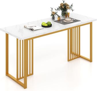 Table Salle à Manger De 160 Cm Pour 6-8 Personnes, Table Cuisine Marbre, Pieds Métalliques Doré