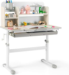 Bureau Enfants Avec Réglable En Hauteur (50,5-73 Cm) Et Plateau Inclinable(0-60°), Charge 100kg Gris