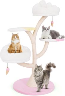 Arbre à Chat 123 Cm, Tour Pour Chaton Interieur à 4 Étages, 2 Nids, Arbre à Chat XXL Rose