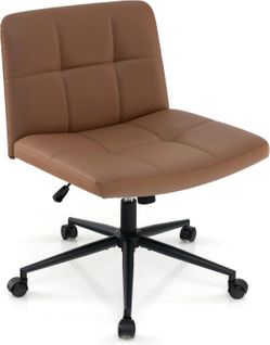 Chaise De Bureau Avec Assise Large, Chaise De Salon Sans Accoudoirs, Charge 150kg Marron