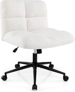 Chaise De Bureau En Imitation Laine D'agneau, Chaise Sans Accoudoirs, Charge 160 Kg, Beige