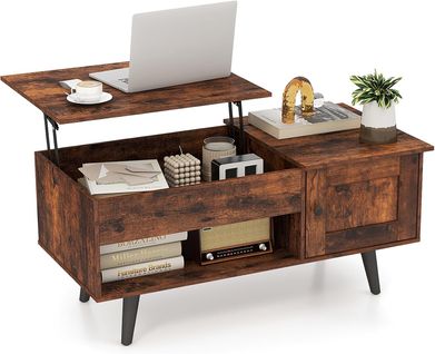 Table Basse Relevable, Table Basse Salon Avec Rangement, Grand Compartiment Caché (naturel)