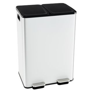 Poubelle Cuisine 2 X 30l, Poubelle Tri Selectif En Acier Inox, Anti-empreinte (blanc,2x30l)