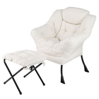 Fauteuil Salon Scandinave Avec Repose-pieds, Fauteuil Relax En Sherpa,charger 150 Kg (beige)