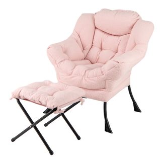 Fauteuil Salon Scandinave Avec Repose-pieds, Fauteuil Relax En Sherpa, Charger 150 Kg (rose)
