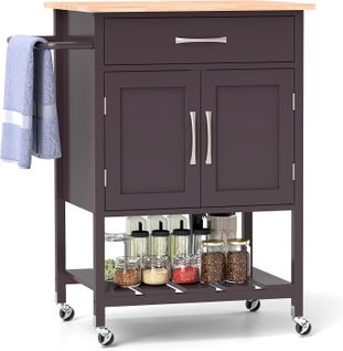 Desserte De Cuisine à Roulettes, Chariot De Service Mobile, Tiroir, Armoire à 2 Portes (marron)
