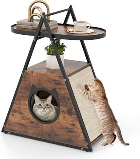 Meuble Pour Chat 2 En 1, 60 X 33 X 76 Cm, 2 Tapis à Gratter, Étagère Ouverte à 2 Étages