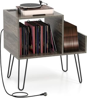 Meuble Tourne-disque Vinyle Avec Prise, Support Tourne-disque Pour 145 Albums, (gris)