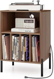 Meuble Tourne-disque Vinyle Avec Prise, Support Platine Vinyle Pour 150 Albums (noyer)