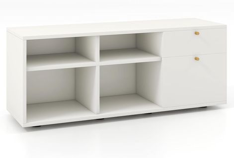 Meuble TV, 2 Tiroirs, 4 Compartiments, Table TV Bohême Pour 49" Au Max, Blanc, 108 X 39 X 50 Cm