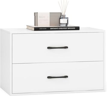 Commode Chambre Empilable, Commode 2 Tiroirs, Petite Commode Rangement Chambre, 60 X 34 X 38cm Blanc