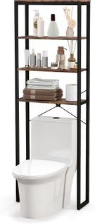 Étagère De Rangement Au-dessus Des Toilettes, Meuble Wc 4 Niveaux, En Bois, Noir + Marron Rustique