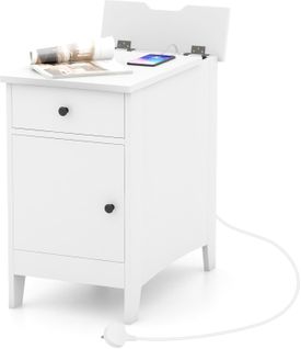 Table D'appoint Avec Prise, Bout De Canape Avec Tiroir, 2 Prises, 1 Port USB, 1 Port Type-c (blanc)