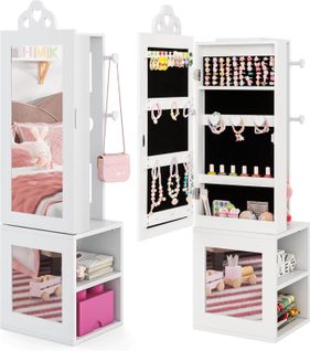 3 En 1 Armoire à Bijoux Enfant Avec Miroir Pleine Longueur, Organisateur Forme Cœur (blanc)
