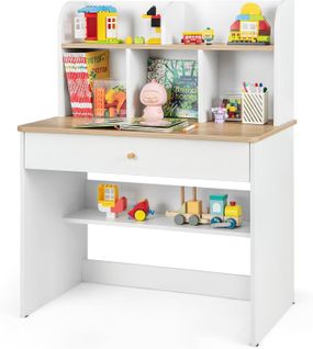 Bureau Enfant En Bois Avec 5 Compartiments, Table D’étude Avec Hauteur Raisonnable 62 Cm,charge 90kg