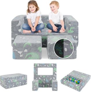Canapé Enfant 2 Places Lumineux (brillant Dans Le Noir) Avec Motif Dinosaure,pour 3 Ans+