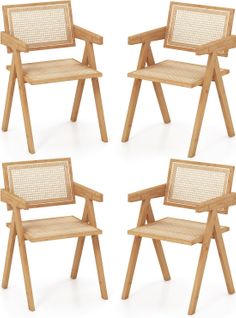Chaises Salle à Manger Lot De 4, Chaise Cuisine En Bambou, Dossier Siège En Rotin, Design Cannage