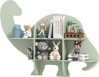 Bibliothèque Enfant Murale à 2 Niveaux En Forme Dinosaure Avec 6 Étagères Ouvertes, Charge 20kg