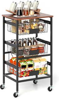 Chariot De Rangement à Roulettes, Desserte 4 Niveaux, Paniers Extractible, 42 X 31 X 74 Cm 4 Niveaux