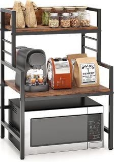 Support à Micro-ondes 3 Niveaux, Organisateur De Comptoir Industriel, Capacité De 50kg Brun Rustique