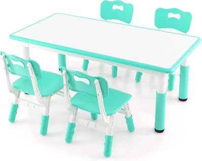 Table Enfant 120x60cm Et 4 Chaises Avec Plateau Graffiti Et Hauteur Réglable, Charge 50/50kg (bleu)