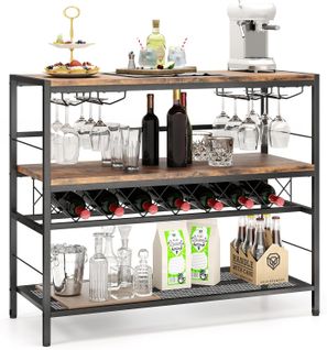 Casier à Vin Autoportant à 4 Niveaux, Table De Bar à Vin De 104 Cm Avec Rangement