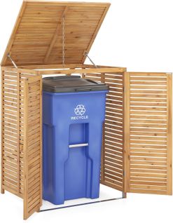 Cache Poubelle Exterieur 120 L, Abri Poubelle Exterieur Bois Avec Couvercle Relevable, Naturel