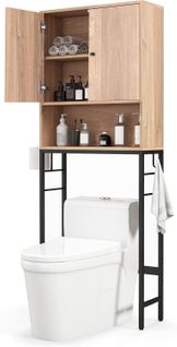 Meuble Wc, Meuble Machine à Laver, Rangement De Salle De Bain à 2 Portes, 23 X 63 X 165,5 Cm Naturel