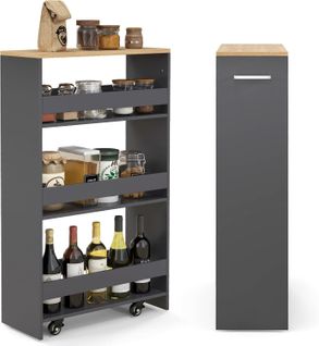 Chariot De Rangement 20 Cm à Roulettes, Desserte De Cuisine à 4 Niveaux (gris + Naturel)