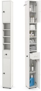 Meuble Colonne Salle De Bain, Meuble De Rangement, 20 X 20 X 180 Cm, Blanc Cérusé