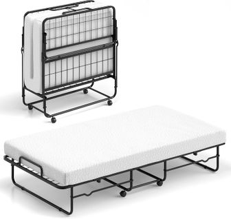 Lit Pliant 90 X 190 Cm Avec Matelas, Lit D'appoint Simple Avec Mousse à Mémoire De Forme