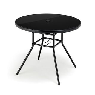 Table De Jardin Ronde 86 Cm En Verre Trempé Table D'appoint D’extérieur Avec Trou Pour Parasol