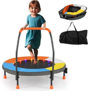Trampoline Exterieur Enfant Ø90 Cm Avec 20 Lumières LED, Poignée En Mousse