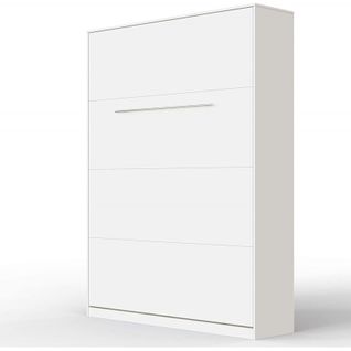 Armoire Lit Escamotable 140x200 Cm Mural Supérieur Vertical Blanc/blanc