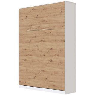 Armoire Lit Escamotable 140x200 Cm Mural Supérieur Vertical Blanc/chêne Sauvage