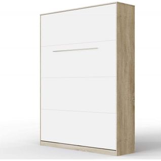 Armoire Lit Escamotable 140x200 Cm Mural Supérieur Vertical Chêne Sonoma/blanc
