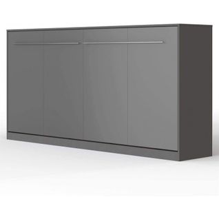 Armoire Lit Escamotable 90x200 Cm Supérieur Horizontal Mural Anthracite/anthracite