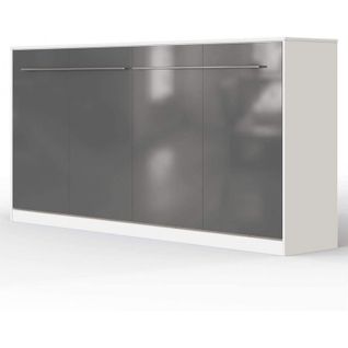 Armoire Lit Escamotable 90x200 Cm Supérieur Horizontal Mural Blanc/anthracite Brillant