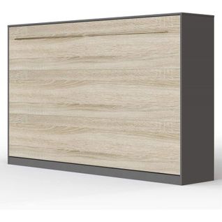 Armoire Lit Escamotable 120x200 Cm Supérieur Horizontal Mural Anthracite/chêne Sonoma