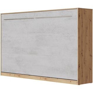 Armoire Lit Escamotable 120x200 Cm Supérieur Horizontal Mural Chêne Sauvage/béton