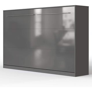 Armoire Lit Escamotable 120x200 Cm Supérieur Horizontal Mural Anthracite/anthracite Brillant