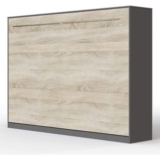 Armoire Lit Escamotable 140x200 Cm Supérieur Horizontal Mural Anthracite/chêne Sonoma