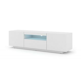 Meuble TV Bas Universel Aura 150 Cm à Suspendre Ou à Poser Blanc Mat Avec LED