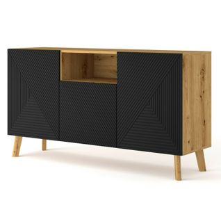 Buffet De Rangement Luxi-3d 146x42x80 cm Noir Mat Fraisé /chêne Artisan