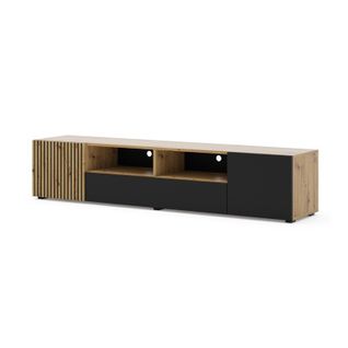 Meuble TV Noir/chêne Artisan 200x42x42cm Auris Meuble Hi-fi Sideboeard Buffet Sur Pied