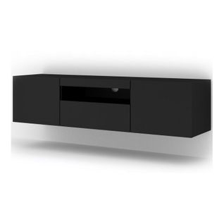 Meuble TV Noir Mat Sans LED 150x42x37cm Aura Meuble Sur Pied Ou à Suspendre Meuble Hi-fi