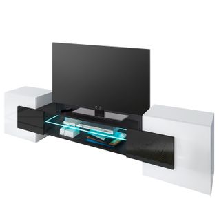 Meuble TV Pablo 230 Cm Avec LED Noir Mat Et Blanc Laqué